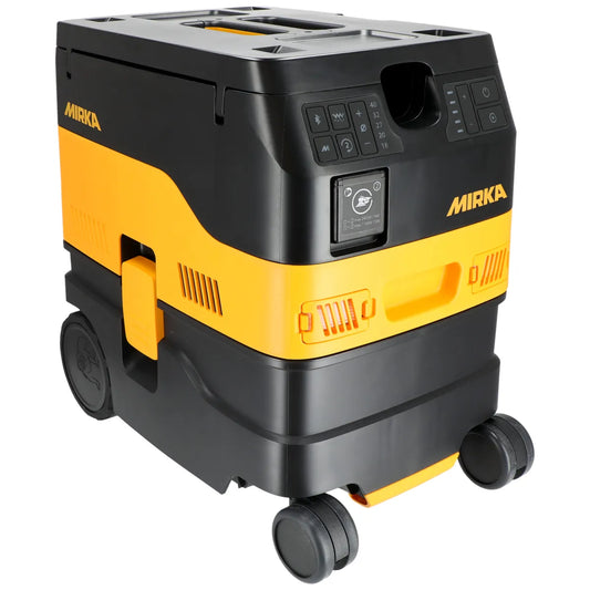 Mirka Staubsauger DEXOS 1217 M AFC mit großem Behältervolumen, automatischer Filterabreinigung und robustem Fahrgestell für den professionellen Einsatz in Werkstatt und Industrie.