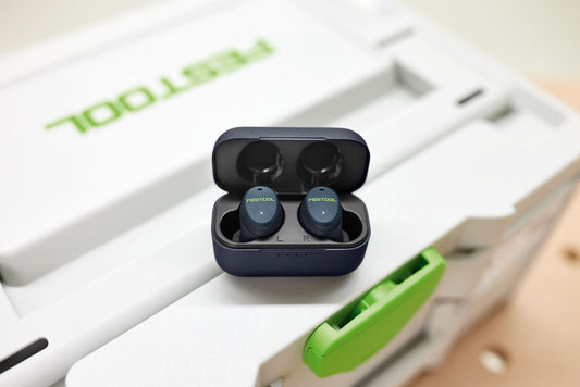 Festool GHS 25 I Gehörschutz mit Bluetooth, kabellose In-Ear Ohrstöpsel in Ladebox auf Festool Werkstatt-Organizer