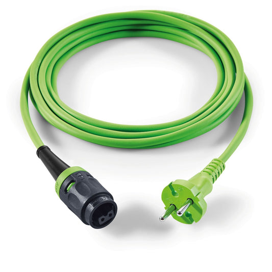 Festool Plug-it-Kabel grün mit Bajonettverriegelung und grünem Stecker, aufgerollt.
