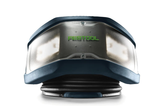 Festool SYSLITE DUO-Plus Baustrahler, Frontansicht mit LED-Streuwinkel und grünem Festool-Logo
