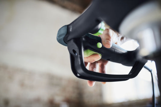 Festool MX 1000 RE EF HS2 Rührwerk Bediengriff mit Gasgebe-Schalter und Drehzahlregelung in Nahaufnahme