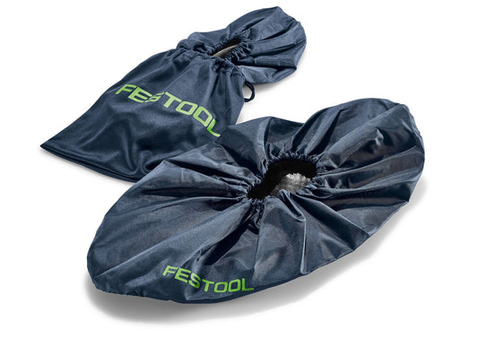 Festool Schuhüberzieher SHOE-FT1 Paar dunkelbau mit grünem Logo und Aufbewahrungsbeutel, Universalgröße