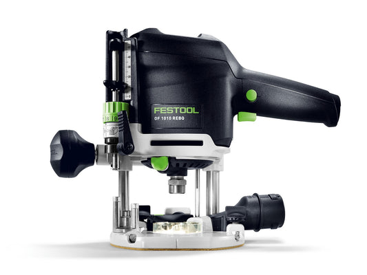 Festool OF 1010 REBQ Oberfräse mit LED-Arbeitslicht, Führungssäulen und Feineinstellung von vorne