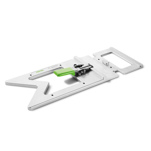 Festool Winkelanschlag FS-WA/90° mit grünem Schnellspannhebel auf Aluminium-Basis für rechtwinklige Zuschnitte