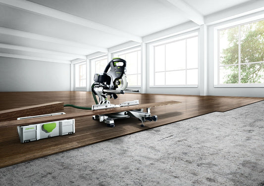 Festool KAPEX KS 60 Kapp-Zugsäge bei Holzschnitt mit Systainer und Zubehör in Werkstatt