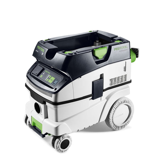 Festool Absaugmobil CLEANTEC CTM 26 EI-FLR mit Radüberziehern, Touch-Bedienung und abnehmbarem Behälter in Hauptansicht.