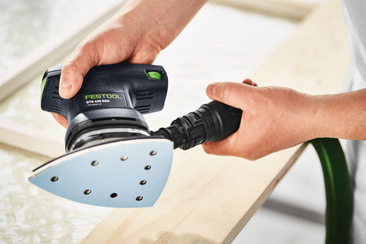 Festool DTS 400 REQ Deltaschleifer in Anwendung auf Holz mit StickFix-Schleifschuh