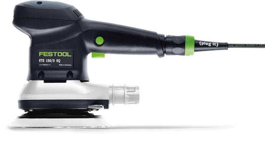 Festool ETS 150/5 EQ Exzenterschleifer mit Schleifteller, grünem Absaugadapter und Plug-it-Netzkabel