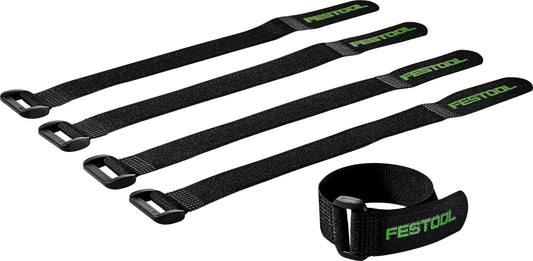 Festool Klettverbinder KV-215/5 Lieferumfang mit 5 schwarzen Klettverschluss-Kabelbindern und Ringverschluss
