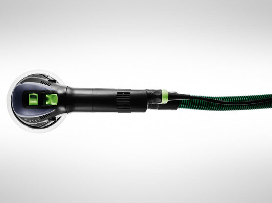 Festool ROTEX RO 150 FEQ-SYS GR Exzenterschleifer mit grünem Absaugschlauch und LED-Anzeige
