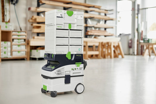 Festool Systainer³ Rack SYS3-RK/6 M 337 Regalmodul mit 6 Schubladen auf Transportwagen in Werkstatt.