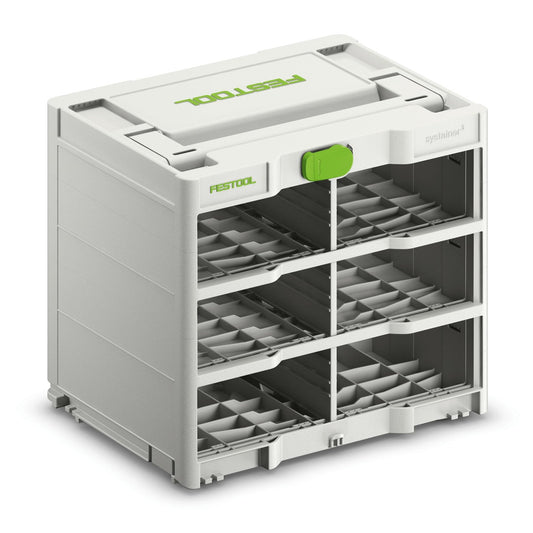 Festool Systainer³ Rack SYS3-RK/6 M 337 Regalmodul mit 6 Aufnahmen für Mini-Systainer, weiß-grün