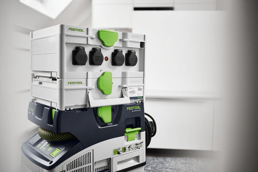 Festool SYS-PowerHub SYS3-PH M 187 Stromverteilung mit vier Steckdosen und integriertem Systainer, grün-schwarz.