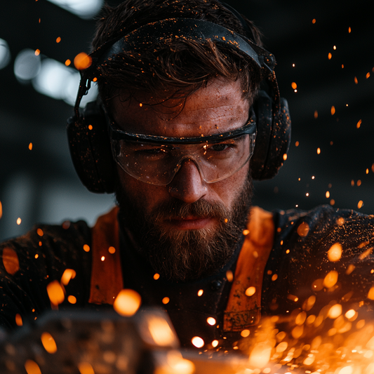 Arbeiter in der Werkstatt, funken fliegen