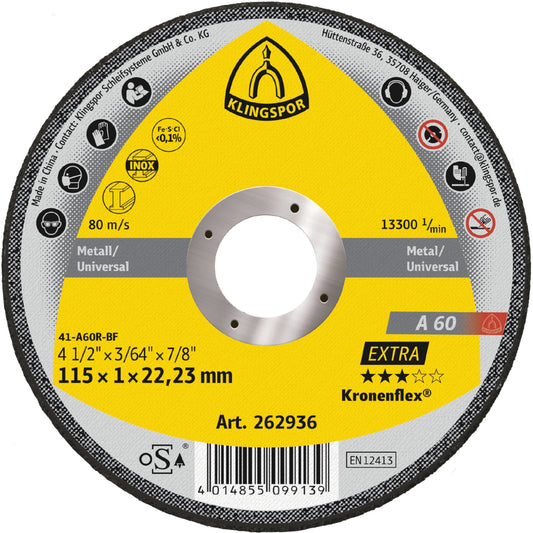 Klingspor Kronenflex Trennscheibe A 60 Extra, 115 x 1 x 22,23 mm, Art.Nr. 262936