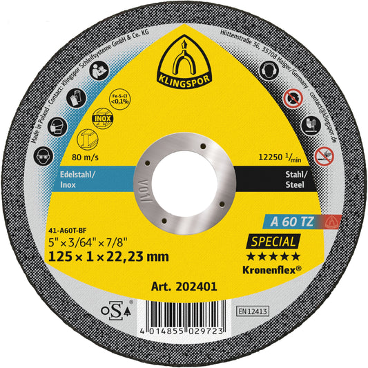 Klingspor Kronenflex Trennscheibe A 60 TZ Special, 125 x 1 x 22,23 mm, Art.-Nr. 202401