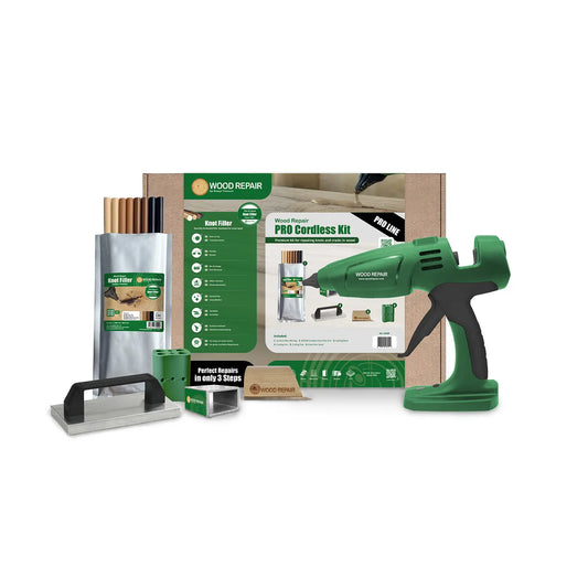 Wood Repair PRO-Akku-Satz mit BCD 540 Pistole, Astfüller-Mix-Pack, Farbwechsler, Kühleisen und Hobel
